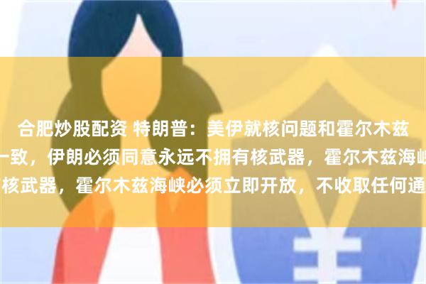 合肥炒股配资 特朗普：美伊就核问题和霍尔木兹海峡以外次要事项达成一致，伊朗必须同意永远不拥有核武器，霍尔木兹海峡必须立即开放，不收取任何通行费