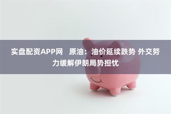实盘配资APP网   原油：油价延续跌势 外交努力缓解伊朗局势担忧