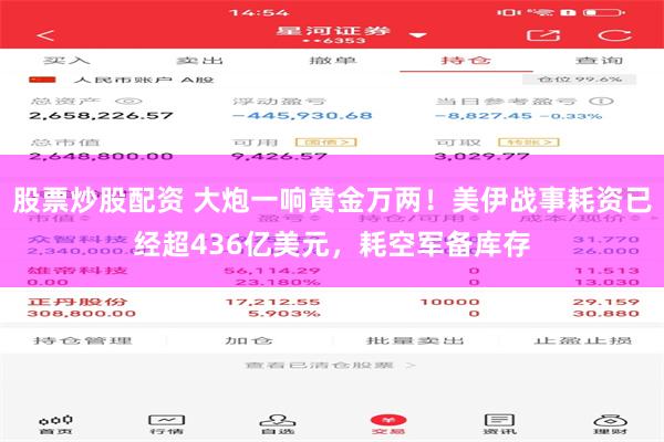 股票炒股配资 大炮一响黄金万两！美伊战事耗资已经超436亿美元，耗空军备库存